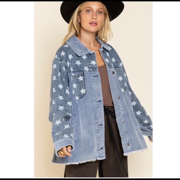 POL Printed Drop Shoulder Button Up Jacket